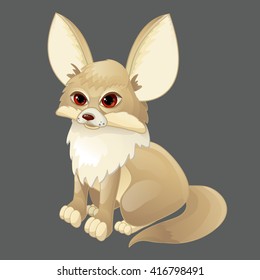 Cute cartoon beige fox Fenech. Animal isolated on a gray background. Vector illustration.