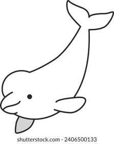 Cute cartoon beluga whale isolated on white background. Vector illustration.