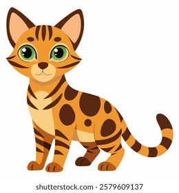 Cute cartoon bengal cat isolated on white background. 
Suitable for educational poster, logo, children's books and  encyclopedias. Children's picture. Vector illustration.