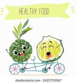 Cute  cartoon bergamot characters with different activities. Flat vector illustration, funny fruits. Organic food.