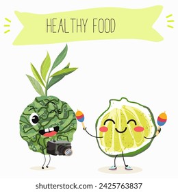 Cute  cartoon bergamot characters with different activities. Flat vector illustration, funny fruits. Organic food.