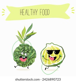 Cute  cartoon bergamot characters with different activities. Flat vector illustration, funny fruits. Organic food.