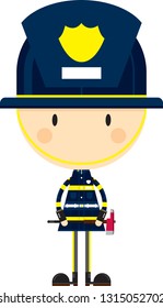 Cute Cartoon Big Head Fireman Character with Axe
