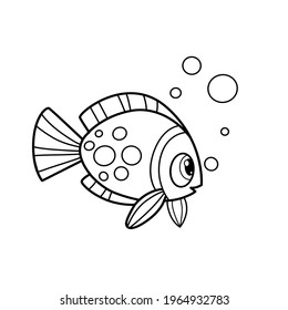 Cute cartoon big sea fish outlined for coloring page isolated on white background