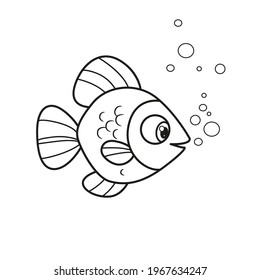 Cute cartoon big sea fish with round fins outlined for coloring page isolated on white background