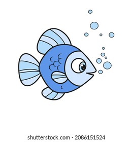 Cute Cartoon Big Sea Fish With Round Fins Outlined For Coloring Page Isolated On White Background