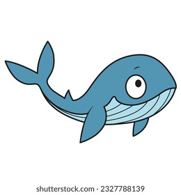 Cute cartoon big whale color variation for coloring page isolated on white background