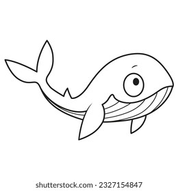 Cute cartoon big whale outlined for coloring page isolated on white background