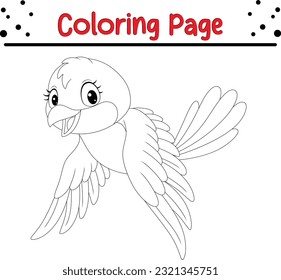 Cute cartoon bird. Black and white vector illustration for coloring book