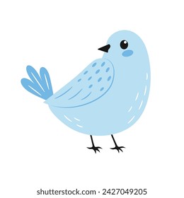 Cute cartoon bird in blue color. Birds or baby animals theme. Vector illustration isolated on white background.