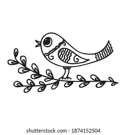 Cute Cartoon Vogel und Ast. Vektorgrafik
