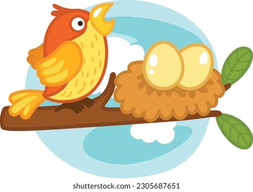 cute cartoon bird character on white background illustration