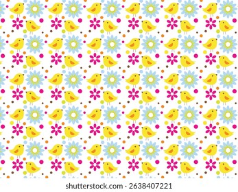 cute cartoon bird with floral flower background pattern