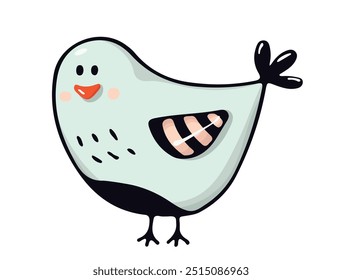 Lindo pájaro de dibujos animados. Pájaro divertido aislado en un fondo blanco. Ilustración infantil. Tienda de mascotas. Plumas de mascota. dibujado a mano. Ilustración vectorial.