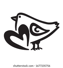 Cute cartoon bird with heart. Vector illustration