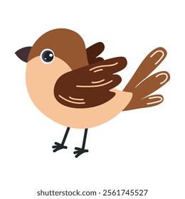 Cute cartoon bird illustration with brown and beige colors on a white background