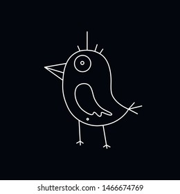 Cute cartoon bird illustration. Funny vector black and white bird illustration. Isolated monochrome bird illustration for various projects.