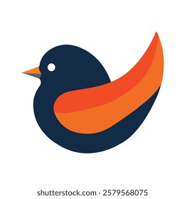 Cute Cartoon Bird Illustration Orange and Blue Winged Bird Design