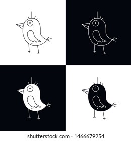 Cute cartoon bird illustration set. Funny vector black and white bird illustration set. Isolated monochrome bird illustration set for various projects.