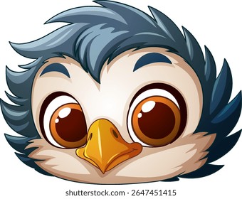 Cute cartoon bird with large expressive eyes