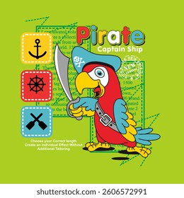 cute cartoon bird pirate . Vector cartoon illustration