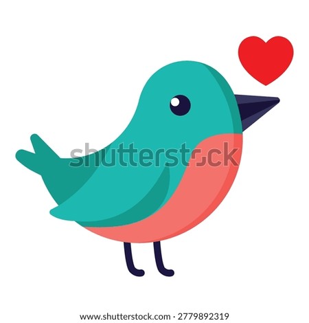 Cute cartoon bird with a red heart above its head, symbolizing love and affection