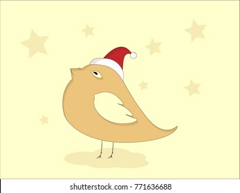 Cute cartoon bird with Santa hat 