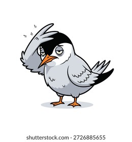 Cute cartoon bird scratching head in confusion or frustration