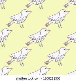Cute cartoon  bird, seamless pattern