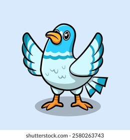 Cute Cartoon Bird Standing and Opening Its Wings