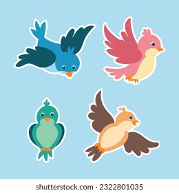 cute cartoon bird sticker set. childish style flat design vector illustration