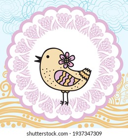 Cute cartoon bird. Vector illustration