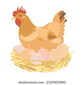 Lindo pájaro de dibujos animados. Ilustraciones vectoriales de pollo, gallina y huevos aislados sobre fondo blanco.