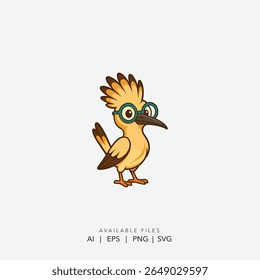 Óculos de Vestir Pássaro de Desenho Animado Bonito, Adorável Ilustração de Pássaro Nerdy com Óculos, Engraçado Professor Pássaro de Cartoon com Penas e Óculos Espiky
