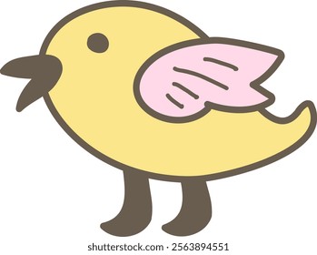 Cute cartoon bird with whimsical details. Vector Illustration.