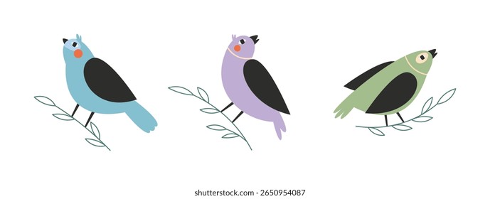 Cute cartoon birds clipart –  birds sitting on tree branches