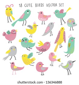 Cute cartoon birds - funny vector set