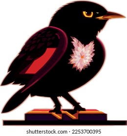 Cute Cartoon Birds: Illustration of Isolated Black Crows, Bullfinches and Parrots