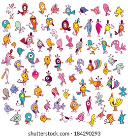 cute cartoon birds set
