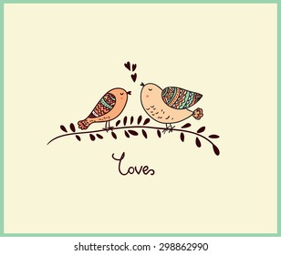 Cute cartoon birds sitting on a branch in vector