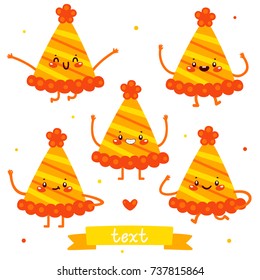 Cute cartoon birthday hat, set, isolated in background, illustration for postcards, cards, design, vector.