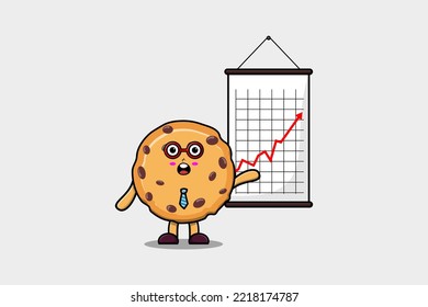 Cute cartoon Biscuits businessman present information in flat modern style design