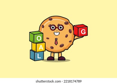 Cute cartoon Biscuits businessman stacking goal box in flat modern style design