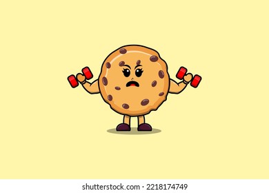 Cute cartoon Biscuits character is fitness with barbell in modern style design