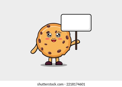 Cute cartoon Biscuits character holding blank board in vector flat cartoon style illustration