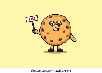 Cute cartoon Biscuits character holding sale sign designs in concept flat cartoon style