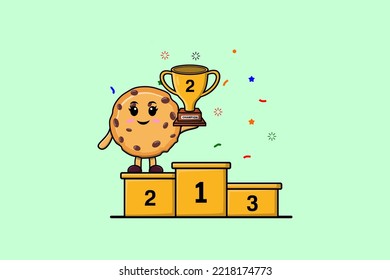 Cute cartoon Biscuits character as the second winner with happy expression in modern illustration