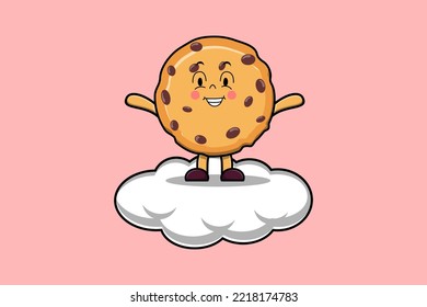 Cute cartoon Biscuits character standing in cloud vector illustration