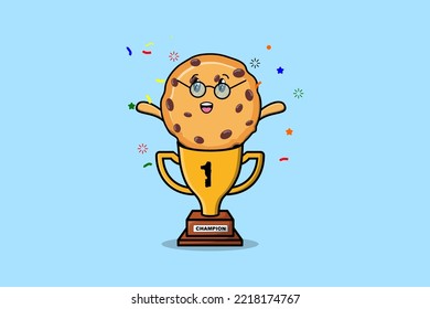 Cute cartoon Biscuits character in trophy in concept flat cartoon style in modern illustration