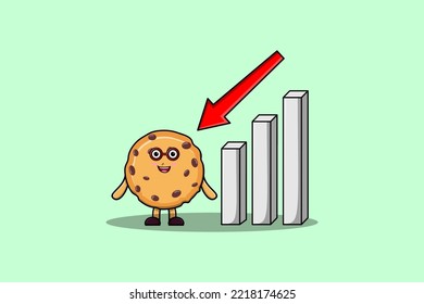 cute cartoon Biscuits with down sign graphic illustration in flat 3d modern design